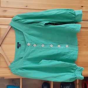 J Crew 100% linen puff sleeve minimalist coquette square neck button blouse